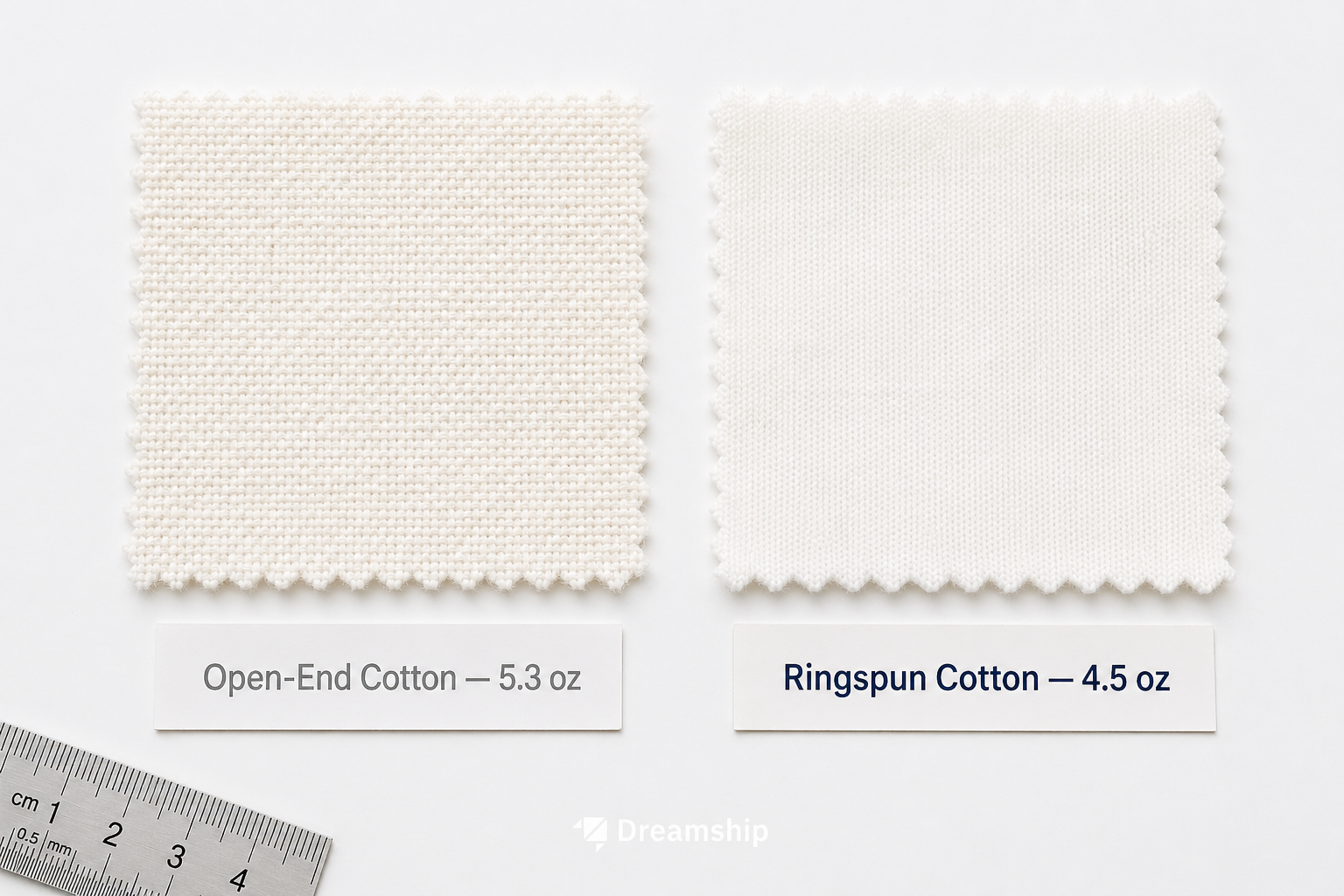 Fabric texture comparison between Ringspun Cotton Gildan 64000 Softstyle and Open-End Cotton Gildan 5000