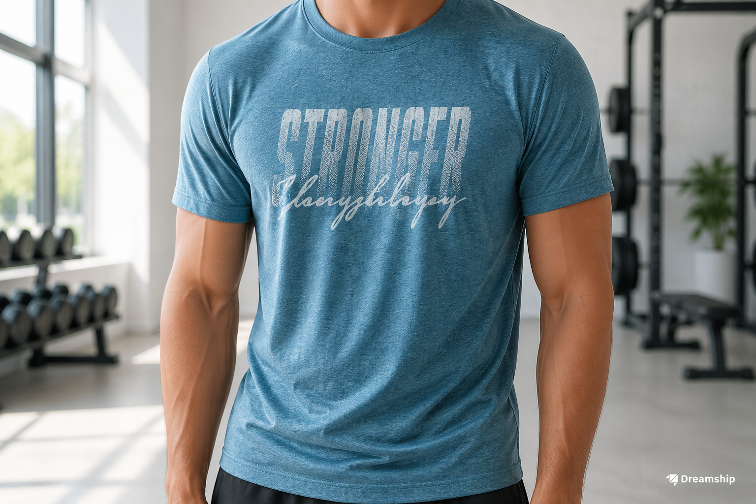 Gildan 64000 Softstyle for fitness niche - heather teal soft blank with gym typography POD design